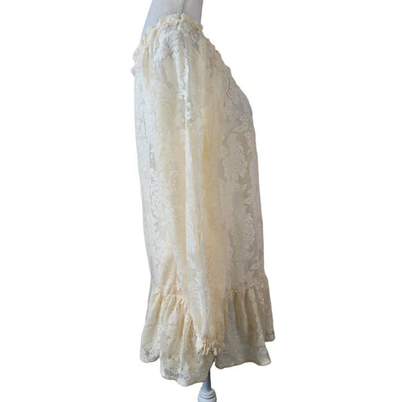 Steve Madden Lace Tunic Top Blouse Cream Sz Small Sheer See Through Peplum Hem - Picture 3 of 8